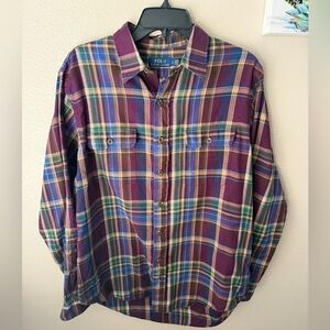 Polo Ralph Lauren Button Up Flannel Shirt Shacket Jacket Mens Large